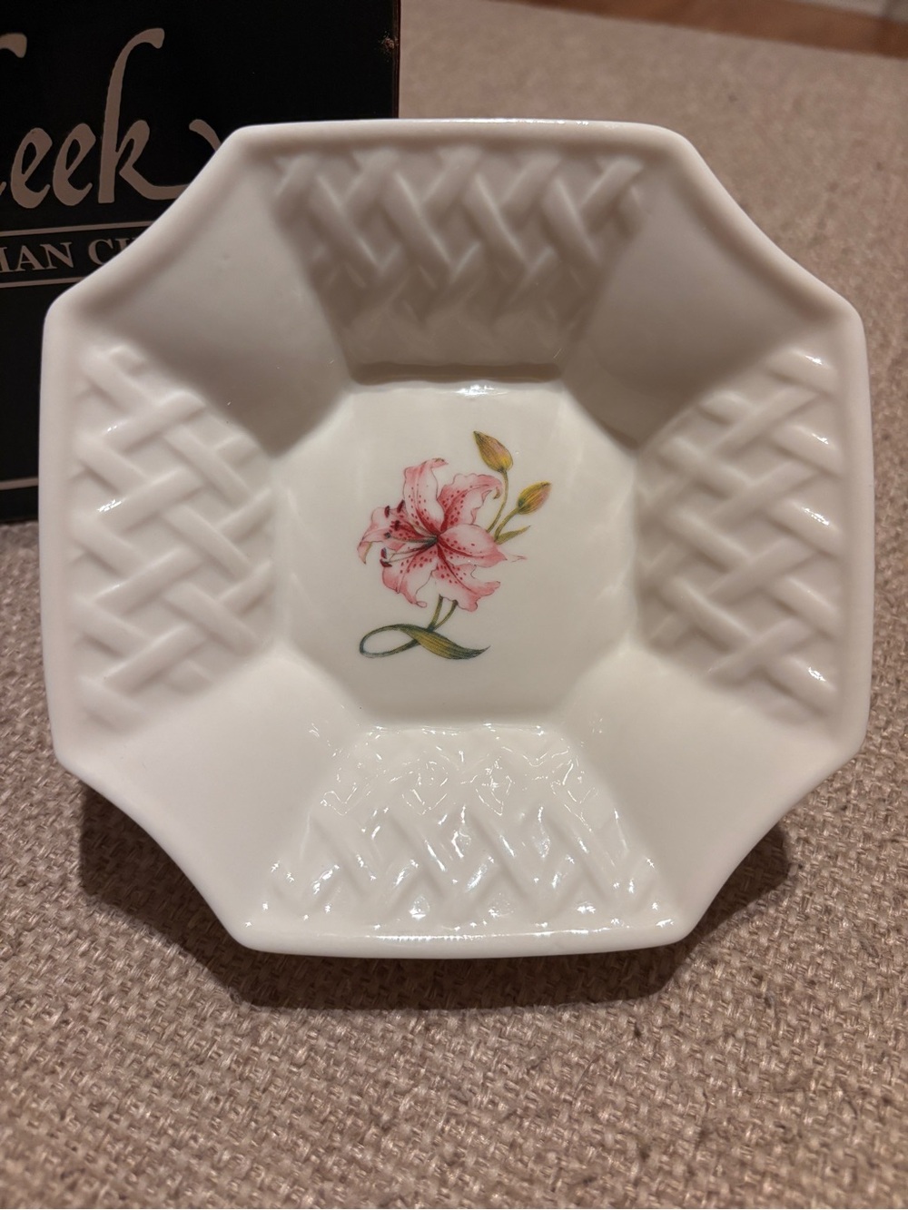 Belleek Country Trellis Square China Dish with Lily Design